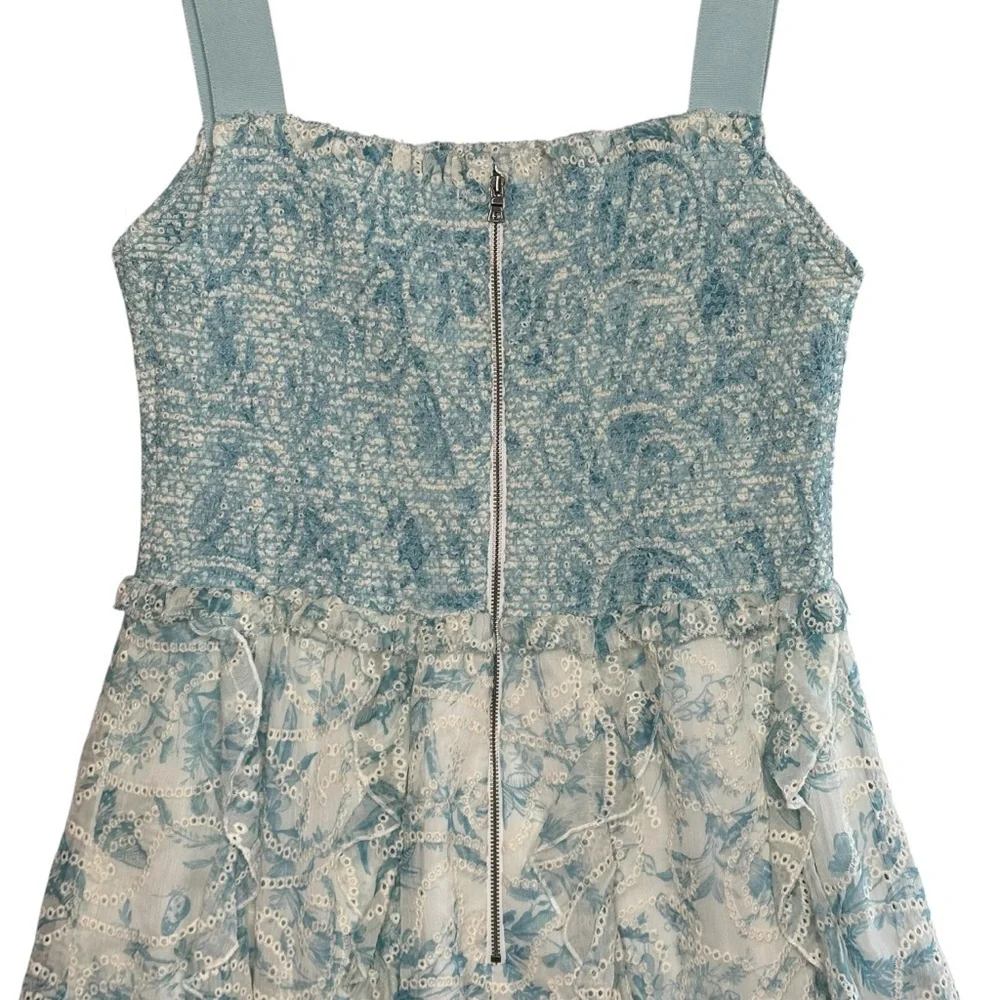 Alice + Olivia Jocelyn Smocked Ruffle Mini Dress. Sz: 14